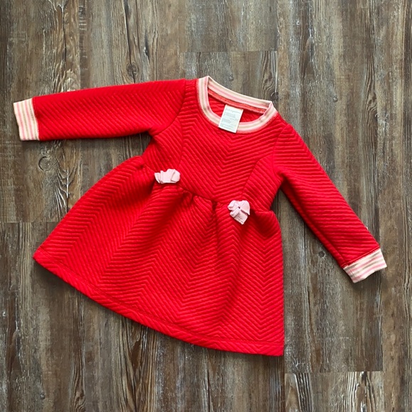 First Impressions Other - First Impressions Red Chevron Textured Long Sleeve Dress
